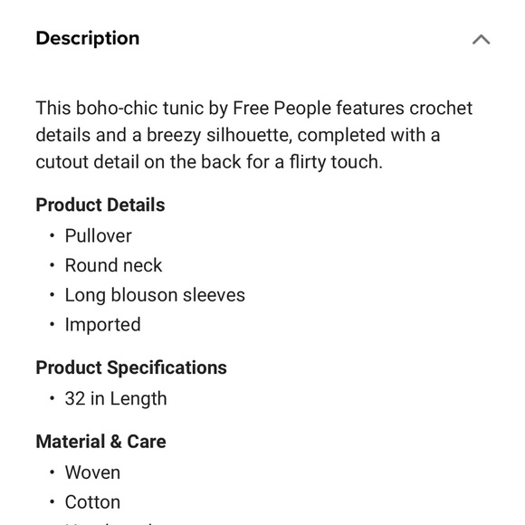 Free People Size Medium Ivory Kiss Kiss Tunic Boho Crochet Oversized Festival - Picture 15 of 16